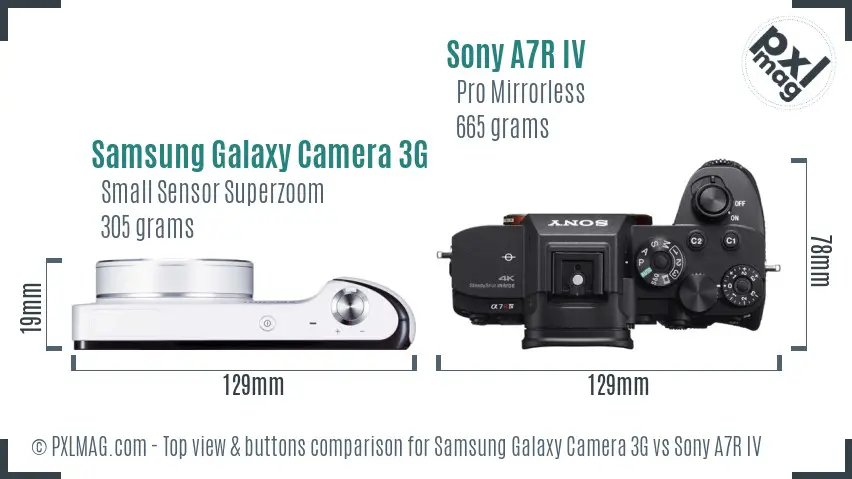 Samsung Galaxy Camera 3G vs Sony A7R IV top view buttons comparison