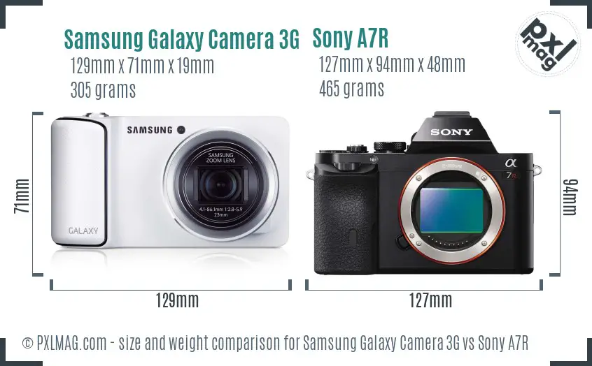 Samsung Galaxy Camera 3G vs Sony A7R size comparison