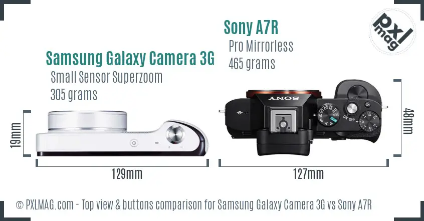 Samsung Galaxy Camera 3G vs Sony A7R top view buttons comparison