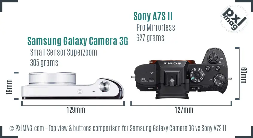 Samsung Galaxy Camera 3G vs Sony A7S II top view buttons comparison