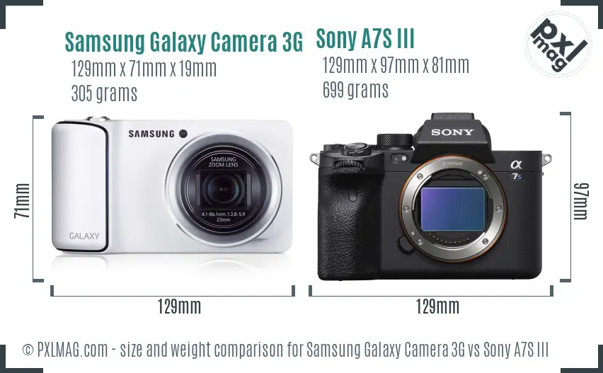 Samsung Galaxy Camera 3G vs Sony A7S III size comparison