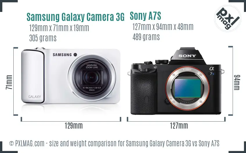 Samsung Galaxy Camera 3G vs Sony A7S size comparison