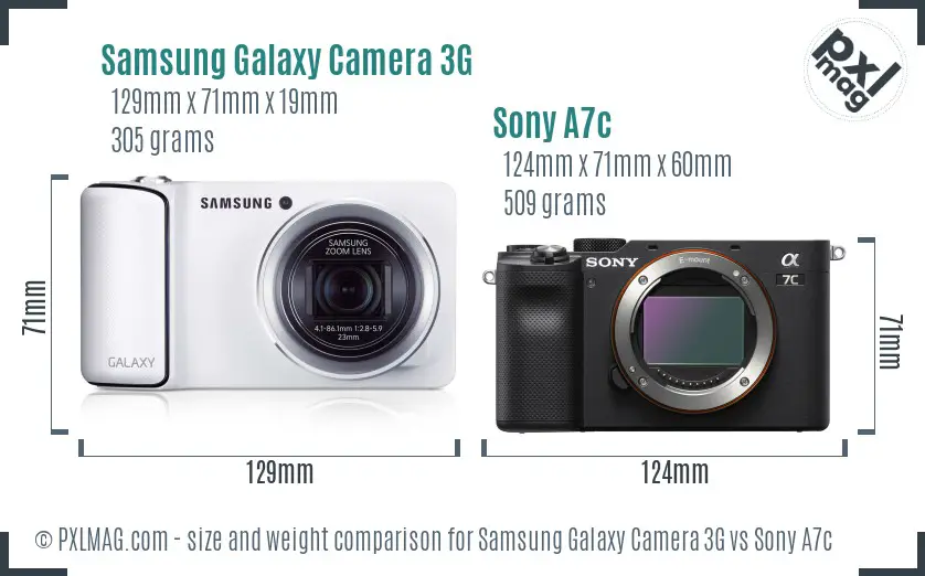 Samsung Galaxy Camera 3G vs Sony A7c size comparison