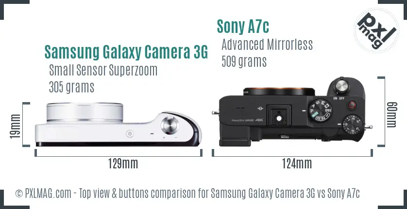 Samsung Galaxy Camera 3G vs Sony A7c top view buttons comparison