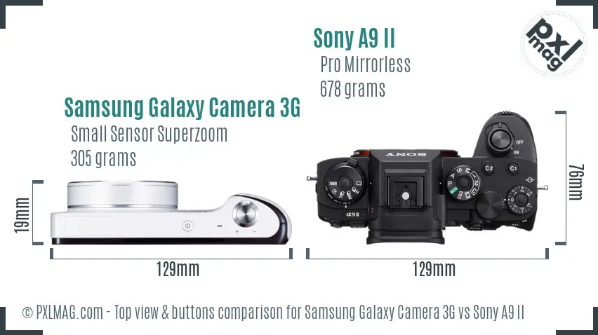 Samsung Galaxy Camera 3G vs Sony A9 II top view buttons comparison