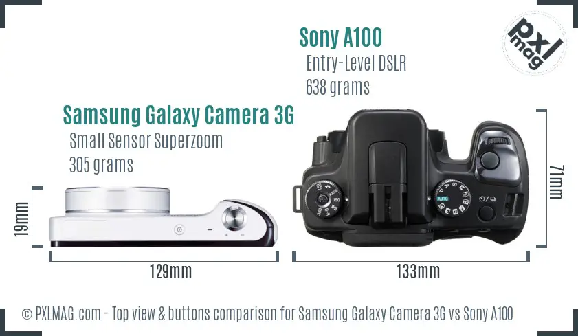 Samsung Galaxy Camera 3G vs Sony A100 top view buttons comparison