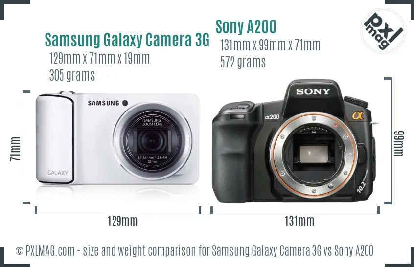Samsung Galaxy Camera 3G vs Sony A200 size comparison