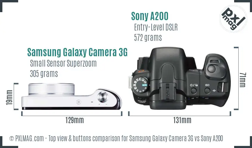 Samsung Galaxy Camera 3G vs Sony A200 top view buttons comparison