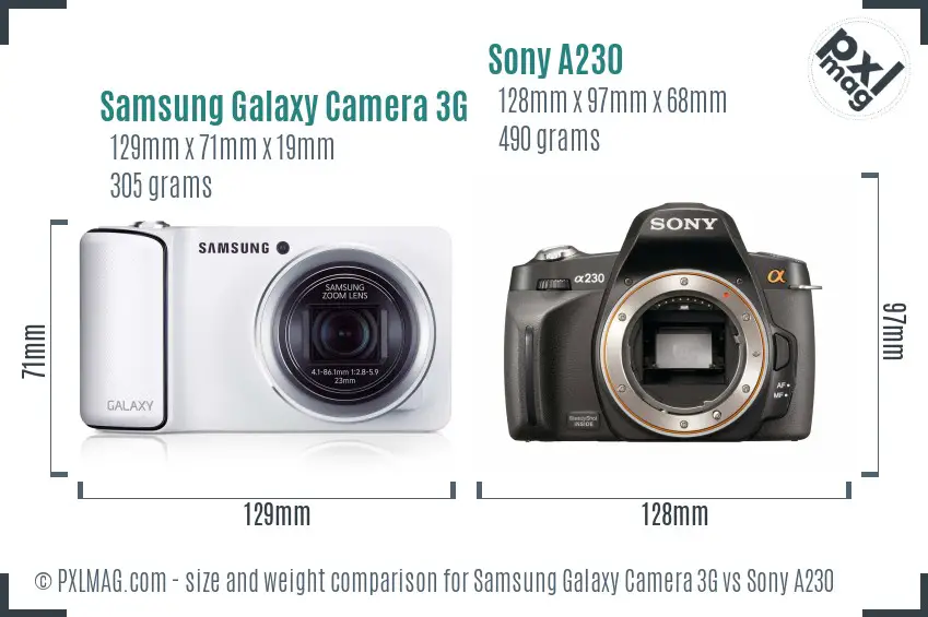 Samsung Galaxy Camera 3G vs Sony A230 size comparison