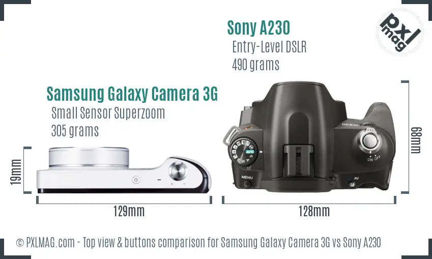 Samsung Galaxy Camera 3G vs Sony A230 top view buttons comparison