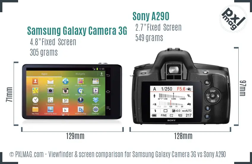 Samsung Galaxy Camera 3G vs Sony A290 Screen and Viewfinder comparison