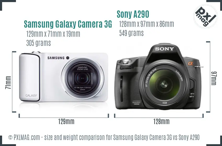 Samsung Galaxy Camera 3G vs Sony A290 size comparison