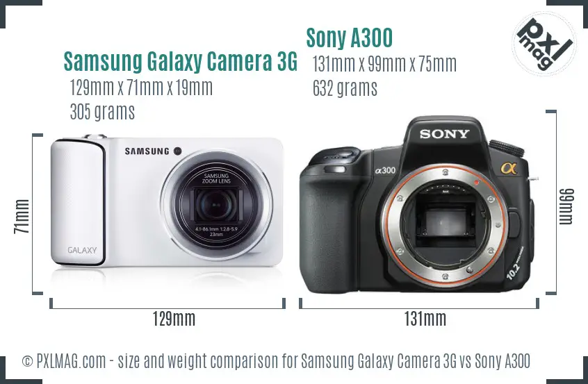 Samsung Galaxy Camera 3G vs Sony A300 size comparison