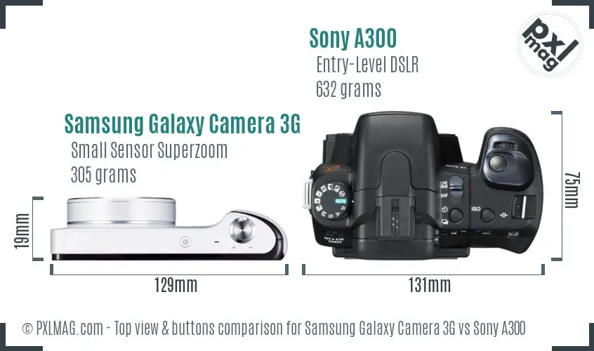 Samsung Galaxy Camera 3G vs Sony A300 top view buttons comparison