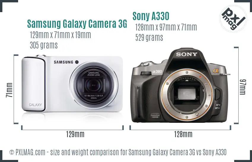 Samsung Galaxy Camera 3G vs Sony A330 size comparison