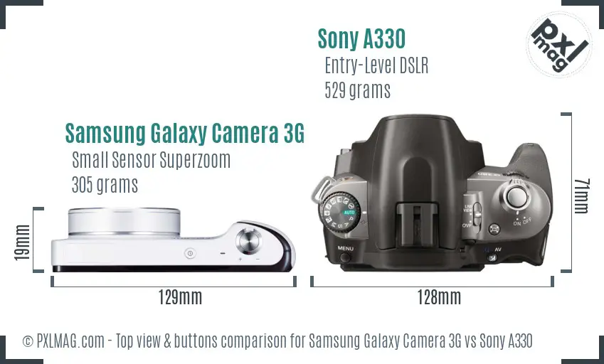 Samsung Galaxy Camera 3G vs Sony A330 top view buttons comparison