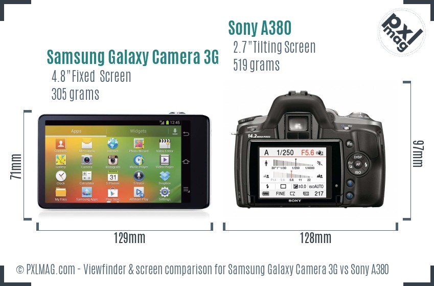Samsung Galaxy Camera 3G vs Sony A380 Screen and Viewfinder comparison