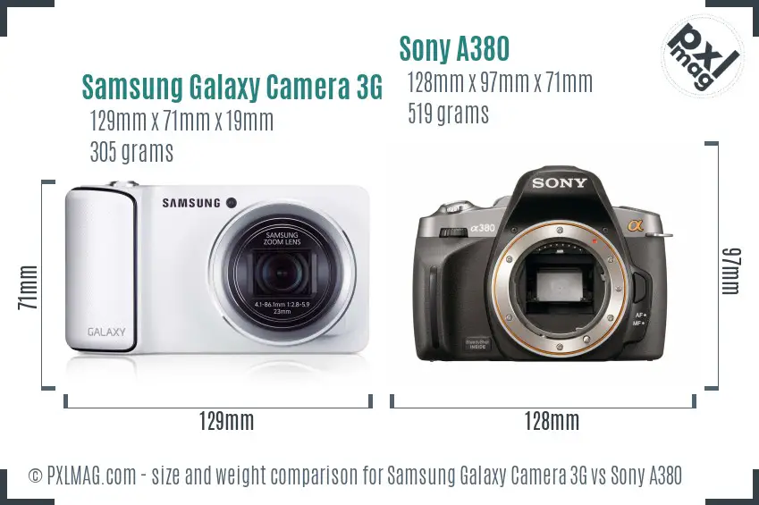 Samsung Galaxy Camera 3G vs Sony A380 size comparison