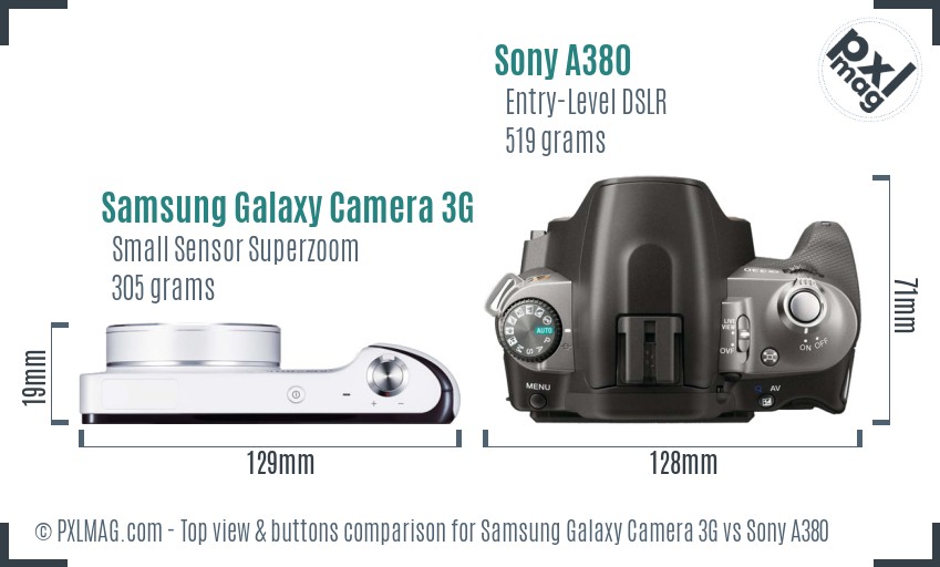 Samsung Galaxy Camera 3G vs Sony A380 top view buttons comparison