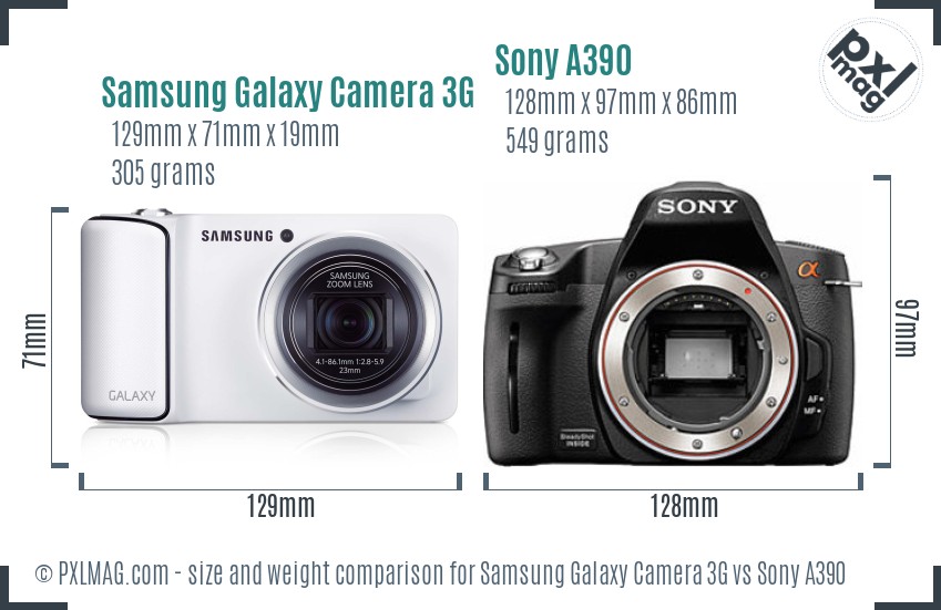 Samsung Galaxy Camera 3G vs Sony A390 size comparison