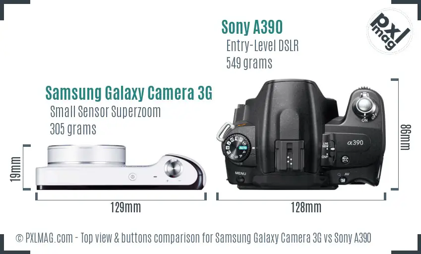 Samsung Galaxy Camera 3G vs Sony A390 top view buttons comparison