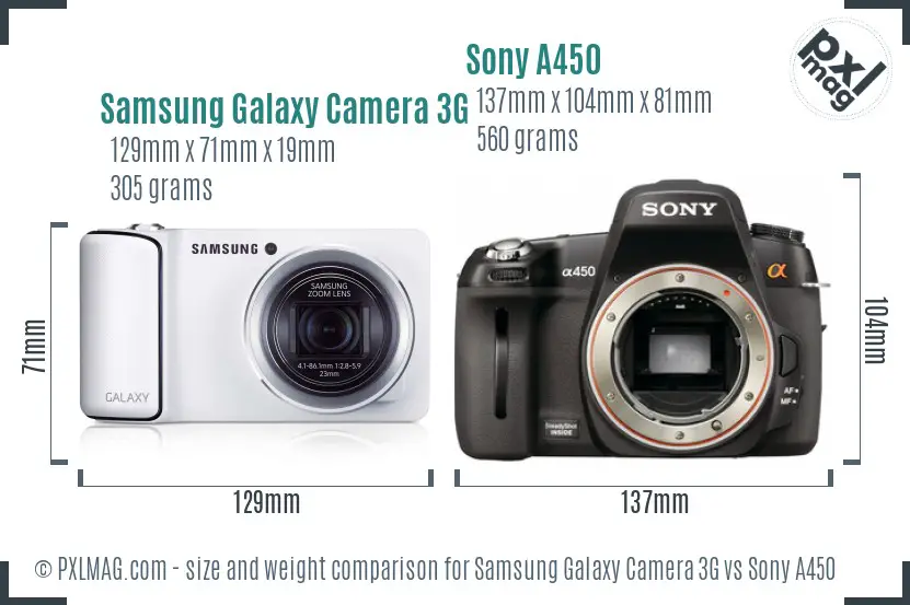 Samsung Galaxy Camera 3G vs Sony A450 size comparison