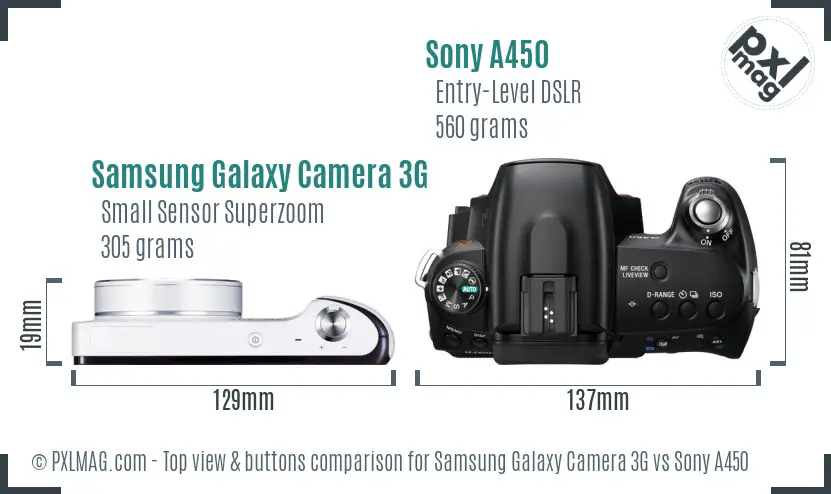 Samsung Galaxy Camera 3G vs Sony A450 top view buttons comparison