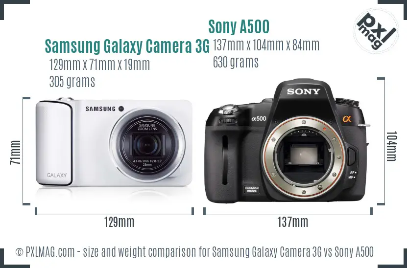 Samsung Galaxy Camera 3G vs Sony A500 size comparison