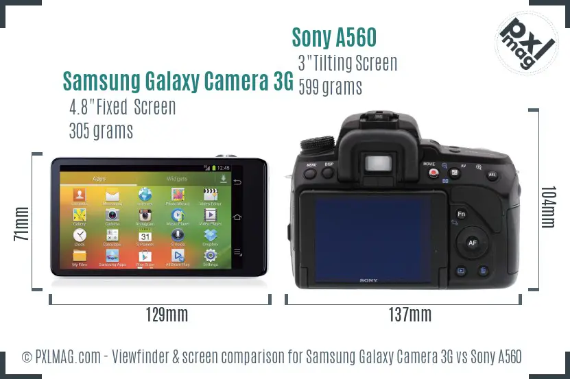 Samsung Galaxy Camera 3G vs Sony A560 Screen and Viewfinder comparison