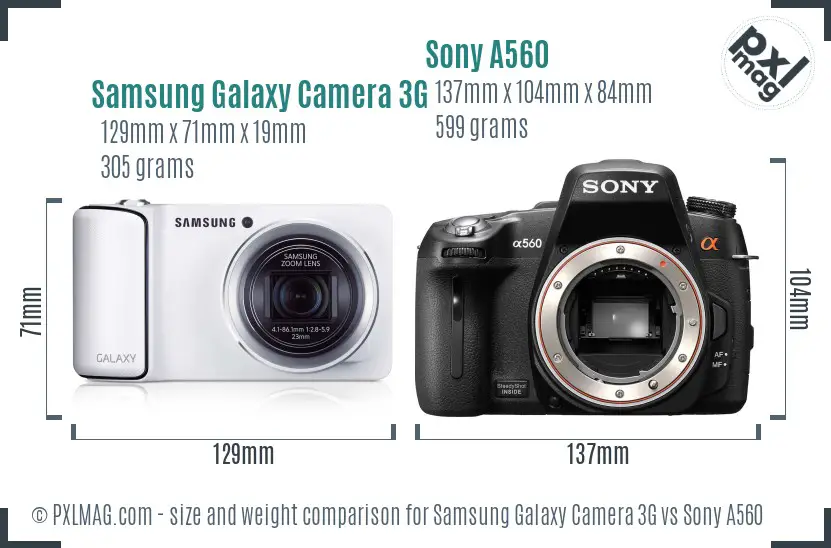 Samsung Galaxy Camera 3G vs Sony A560 size comparison