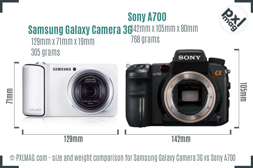 Samsung Galaxy Camera 3G vs Sony A700 size comparison