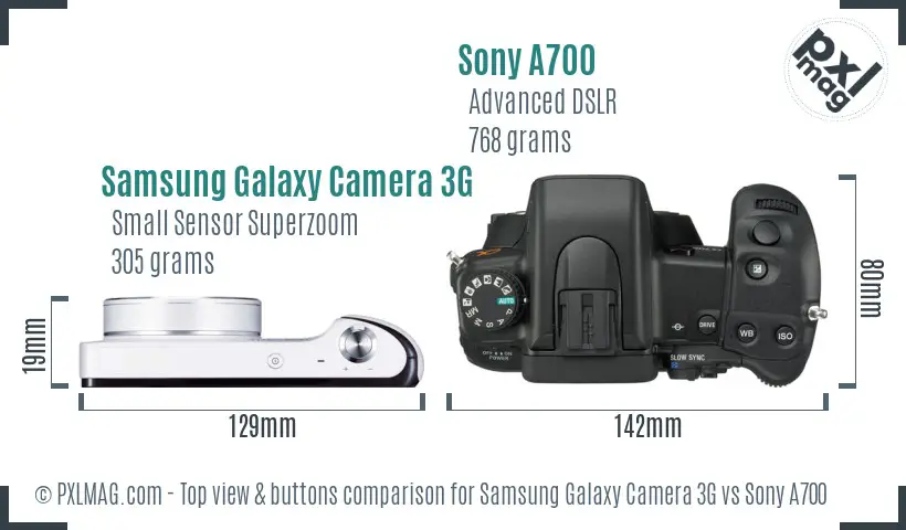 Samsung Galaxy Camera 3G vs Sony A700 top view buttons comparison