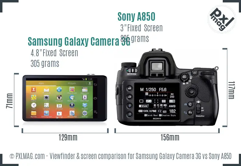 Samsung Galaxy Camera 3G vs Sony A850 Screen and Viewfinder comparison