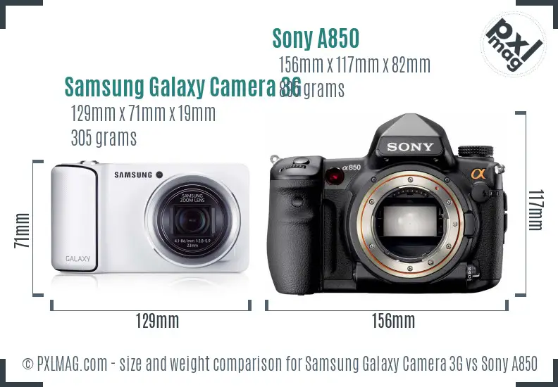 Samsung Galaxy Camera 3G vs Sony A850 size comparison