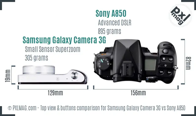 Samsung Galaxy Camera 3G vs Sony A850 top view buttons comparison