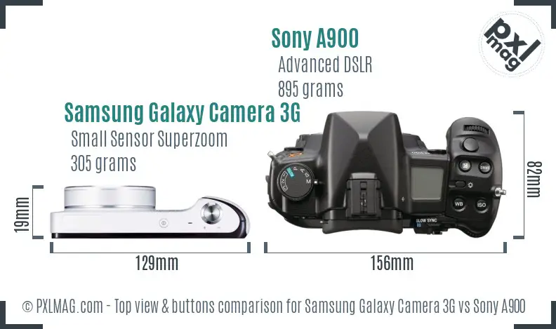 Samsung Galaxy Camera 3G vs Sony A900 top view buttons comparison