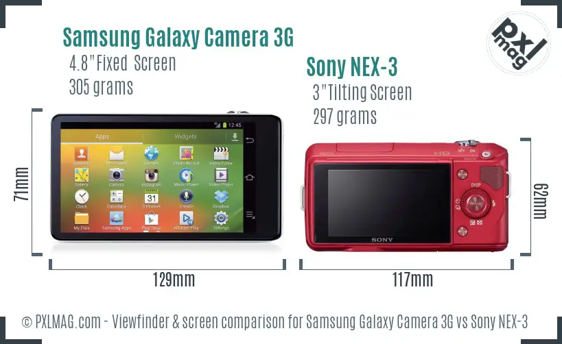 Samsung Galaxy Camera 3G vs Sony NEX-3 Screen and Viewfinder comparison
