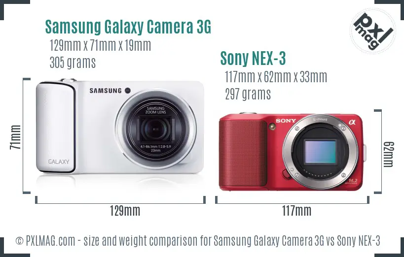 Samsung Galaxy Camera 3G vs Sony NEX-3 size comparison