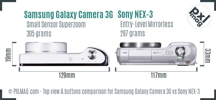 Samsung Galaxy Camera 3G vs Sony NEX-3 top view buttons comparison