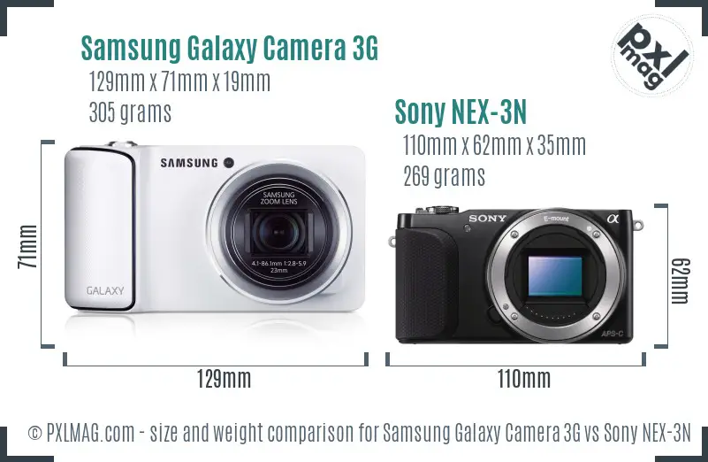 Samsung Galaxy Camera 3G vs Sony NEX-3N size comparison