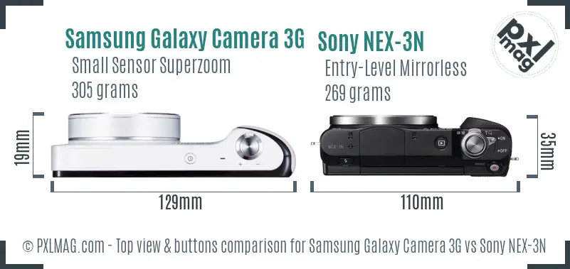 Samsung Galaxy Camera 3G vs Sony NEX-3N top view buttons comparison