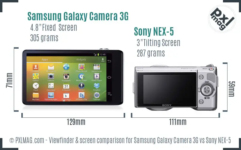 Samsung Galaxy Camera 3G vs Sony NEX-5 Screen and Viewfinder comparison