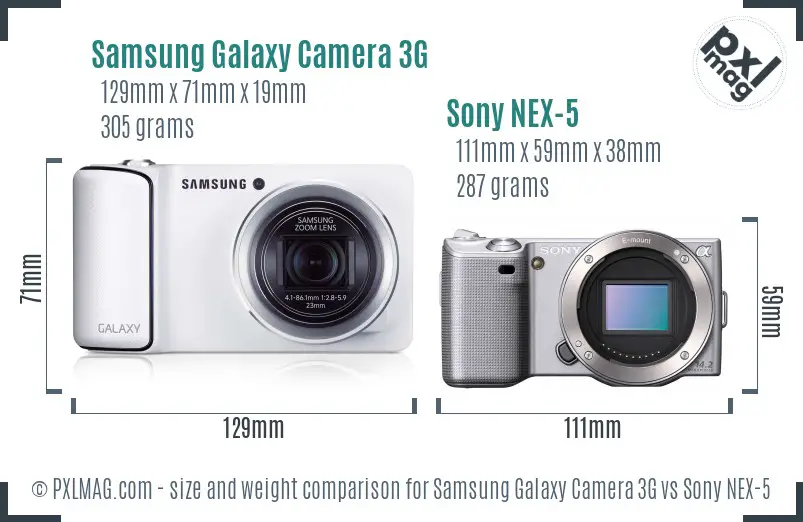 Samsung Galaxy Camera 3G vs Sony NEX-5 size comparison