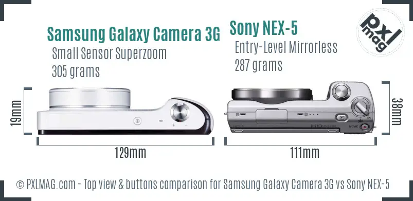Samsung Galaxy Camera 3G vs Sony NEX-5 top view buttons comparison