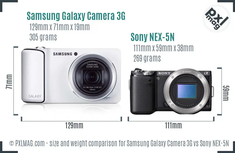Samsung Galaxy Camera 3G vs Sony NEX-5N size comparison