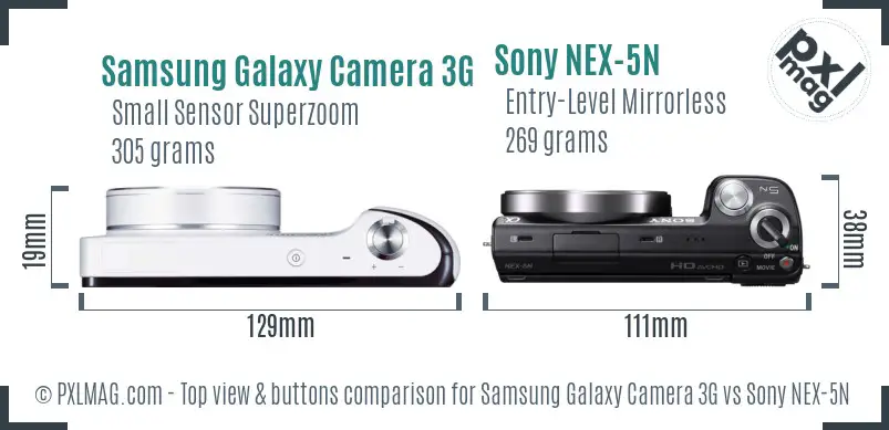 Samsung Galaxy Camera 3G vs Sony NEX-5N top view buttons comparison