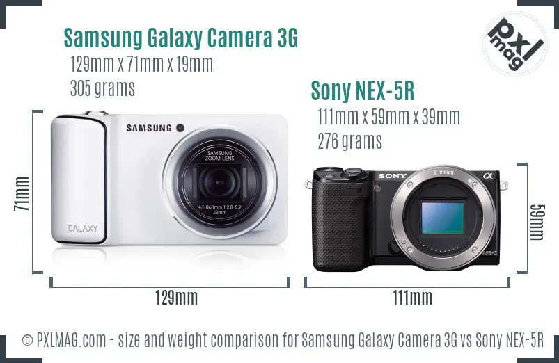 Samsung Galaxy Camera 3G vs Sony NEX-5R size comparison