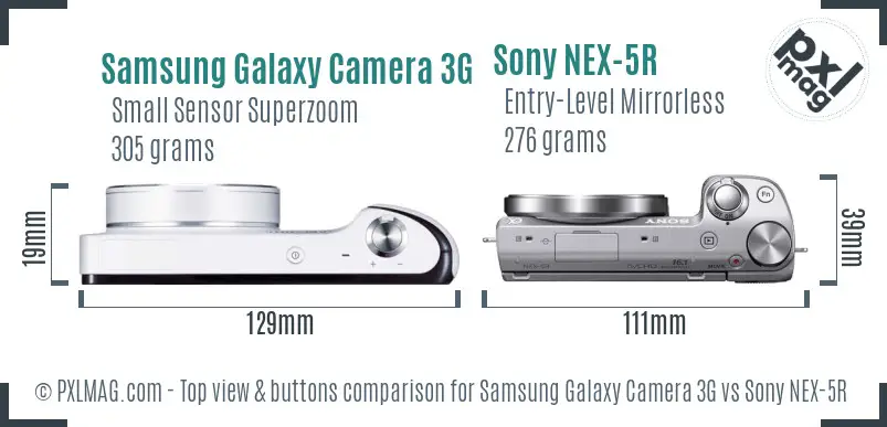 Samsung Galaxy Camera 3G vs Sony NEX-5R top view buttons comparison