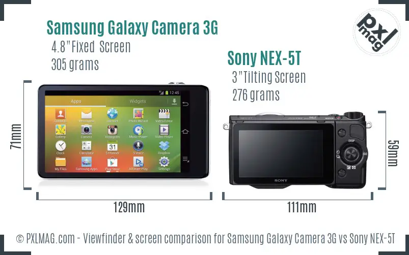 Samsung Galaxy Camera 3G vs Sony NEX-5T Screen and Viewfinder comparison