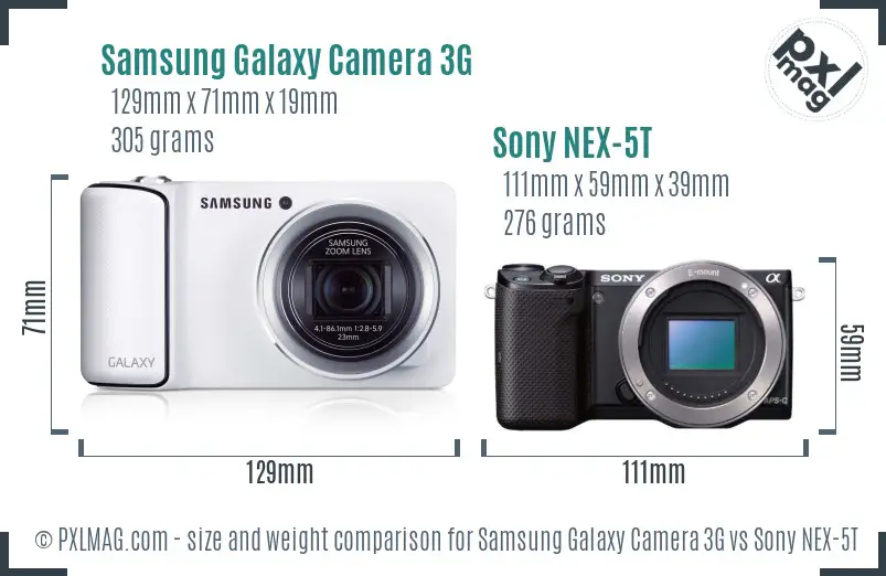 Samsung Galaxy Camera 3G vs Sony NEX-5T size comparison